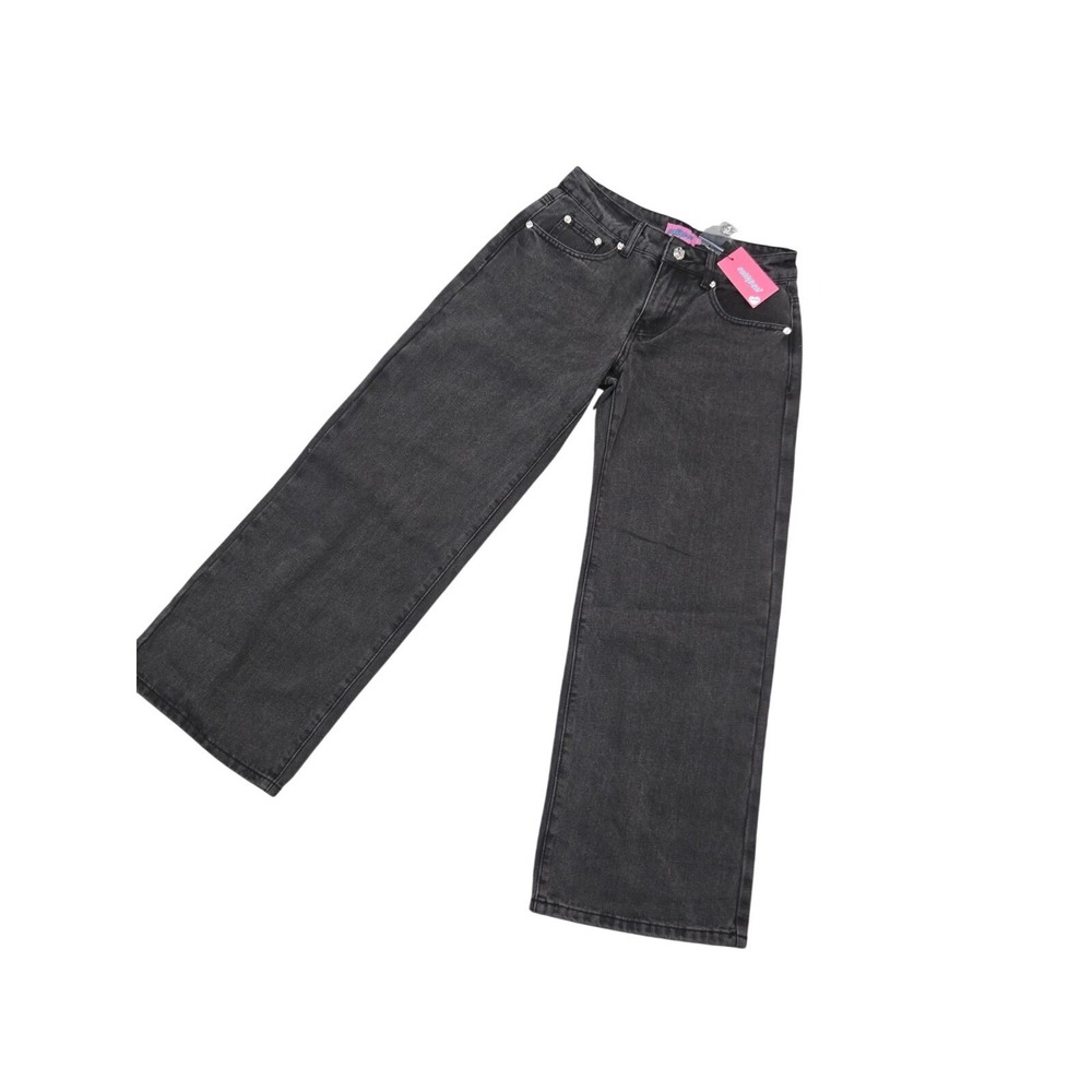 Edikted Wide-Leg Black Denim Women's Jeans 5-Pocket Petite XS Button Zip‎